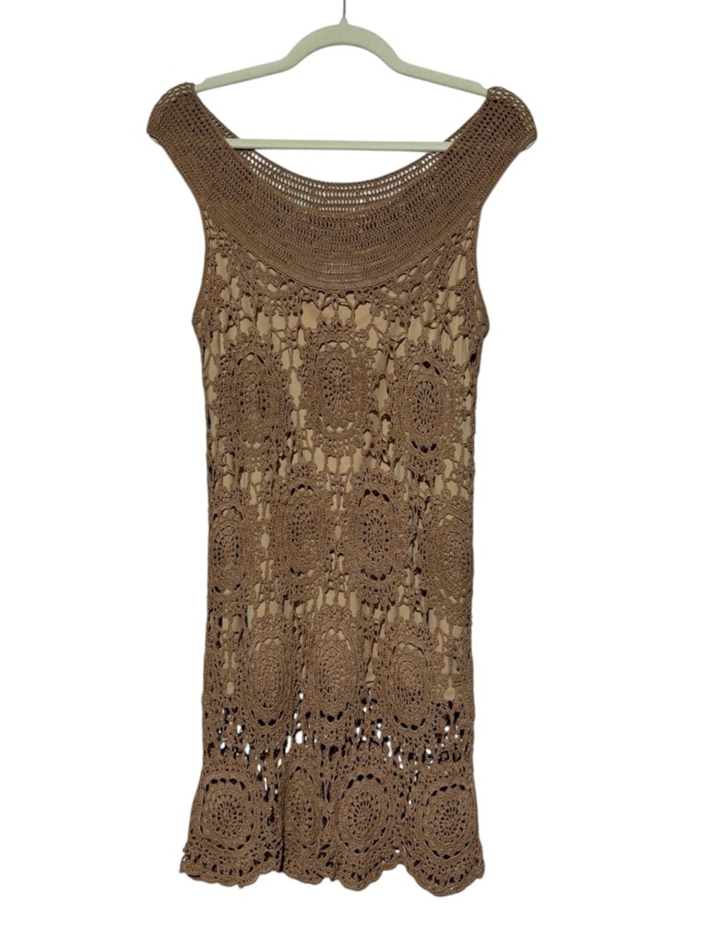 Soft Surroundings Brown Crochet Dress Size M Coastal Cowgirl Western Boho Hippie